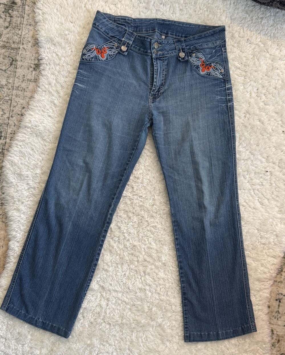 Kuarzo Jeans Women's Embellished Embroidered Bootcut Blue Denim Jeans